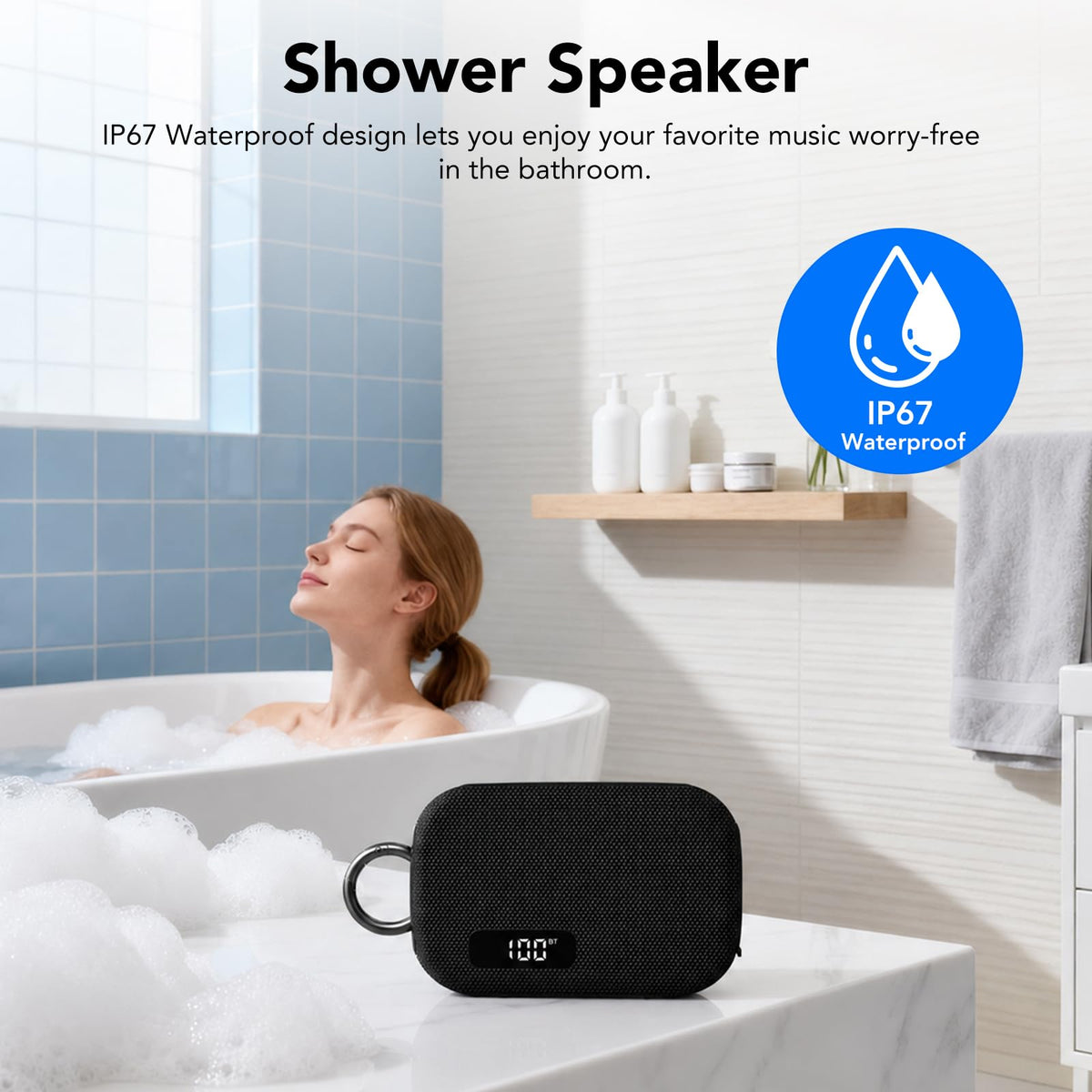 Portable IP67 Waterproof Bluetooth Speaker with Digital Battery Display N675