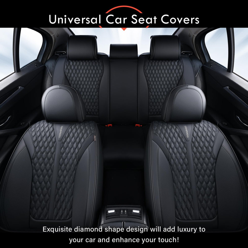 Black 5 Seats Nappa Leather Car Seat Covers Full Set S76084