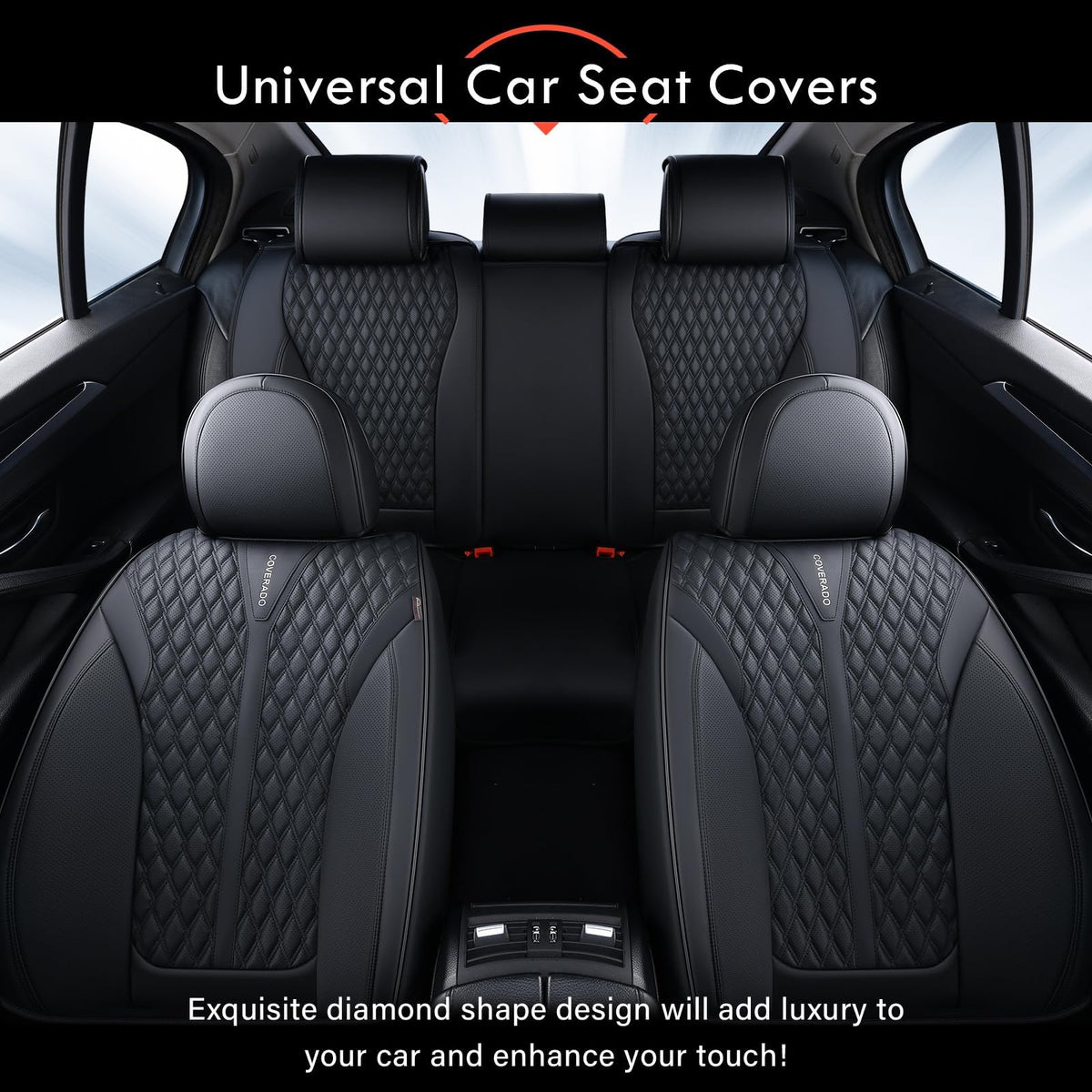 Black 5 Seats Nappa Leather Car Seat Covers Full Set S76084