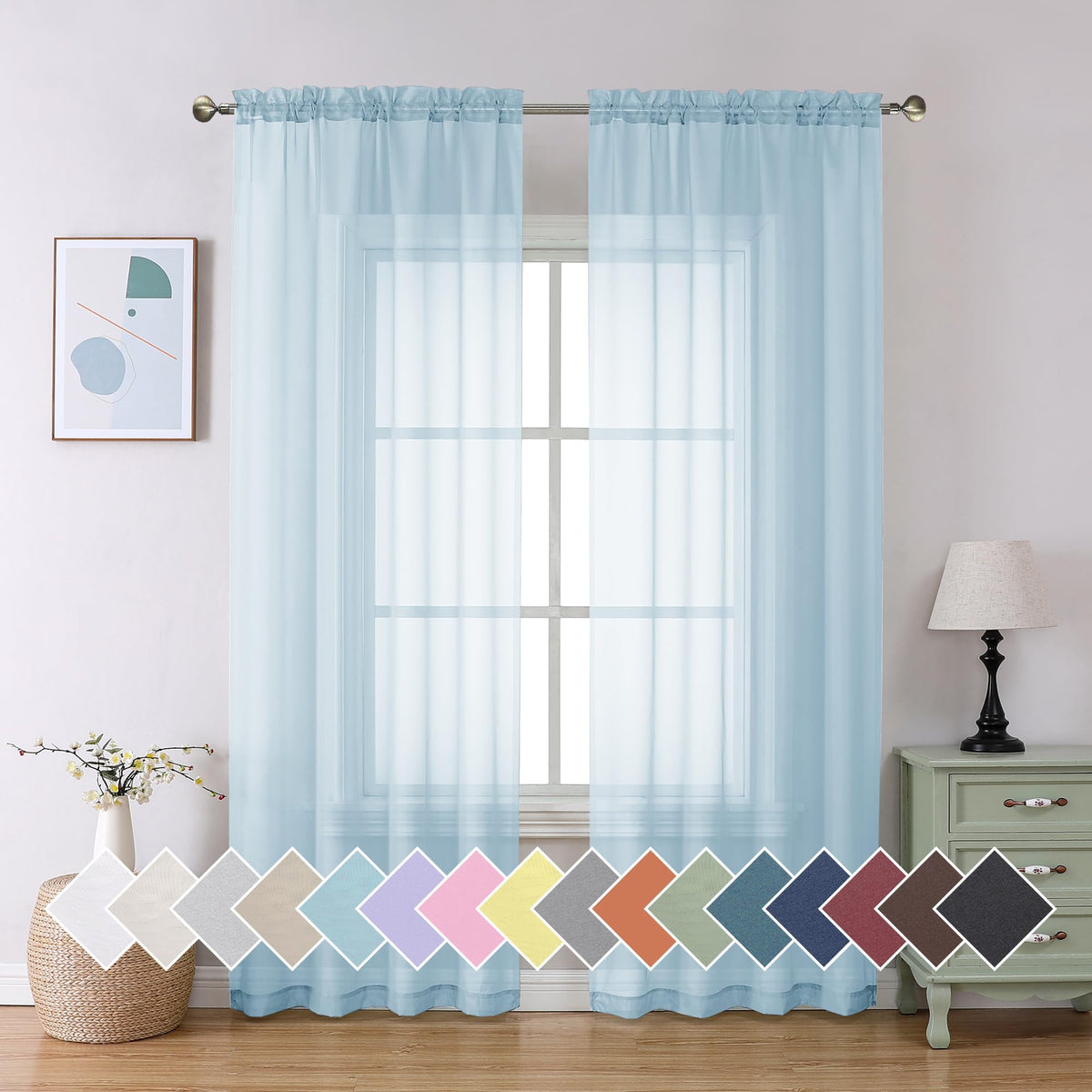 2 Pack Sky Blue Sheer Curtain Drapes 84 Inch Length 2 Panels W860