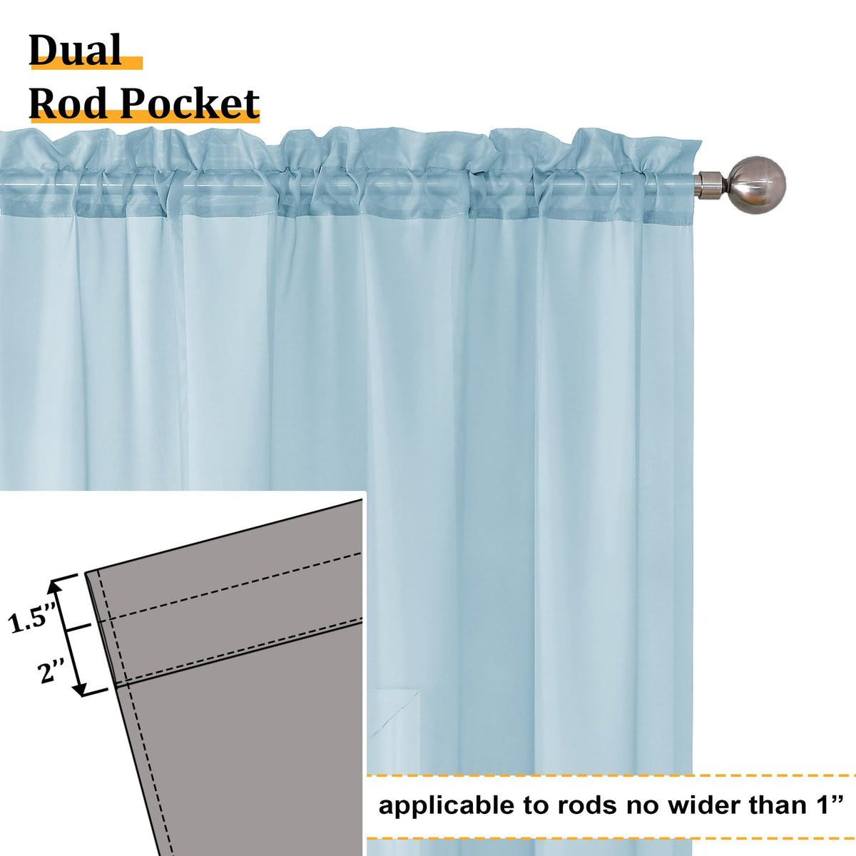 2 Pack Sky Blue Sheer Curtain Drapes 84 Inch Length 2 Panels W860