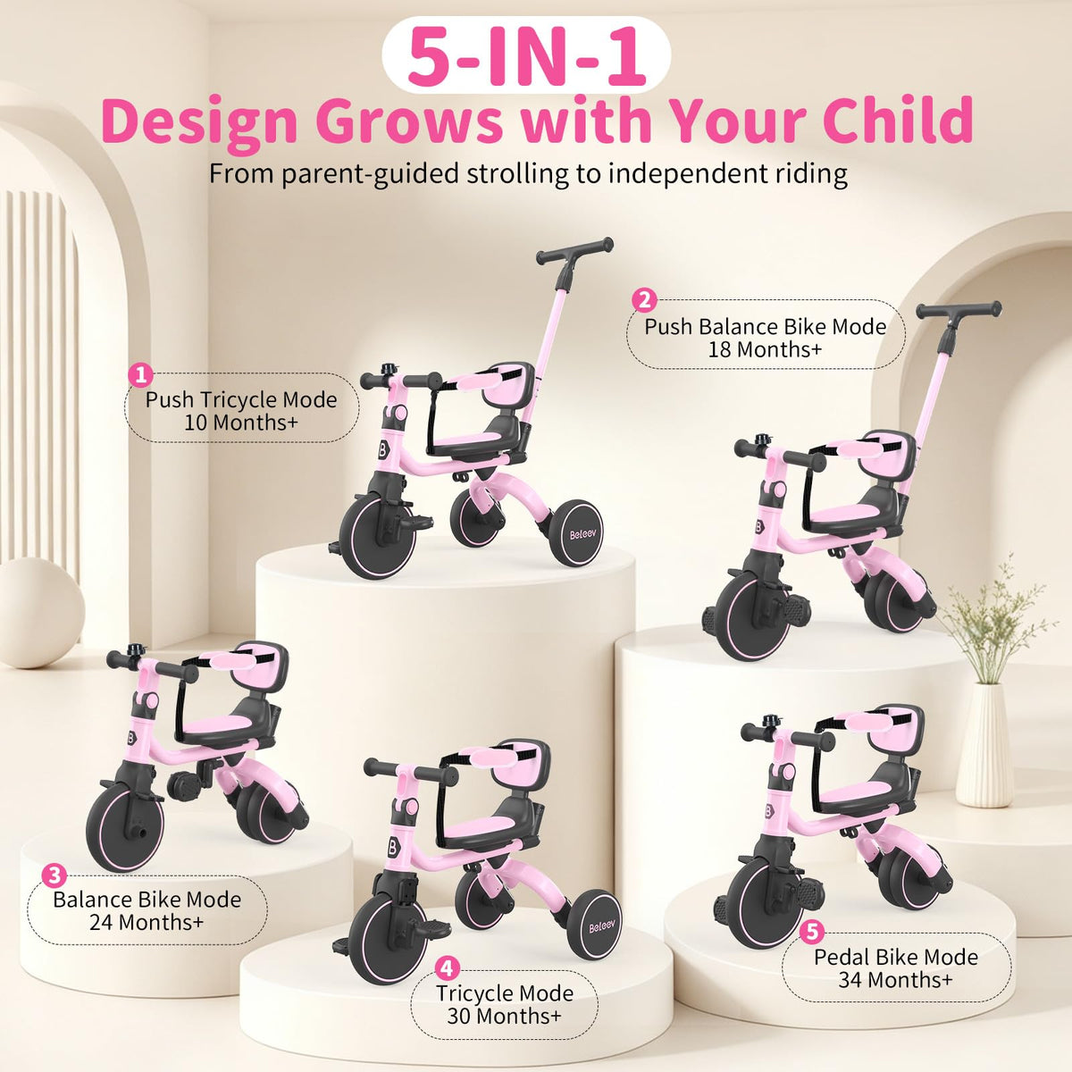 5 in 1 Toddler Tricycle & Balance Bike M9802