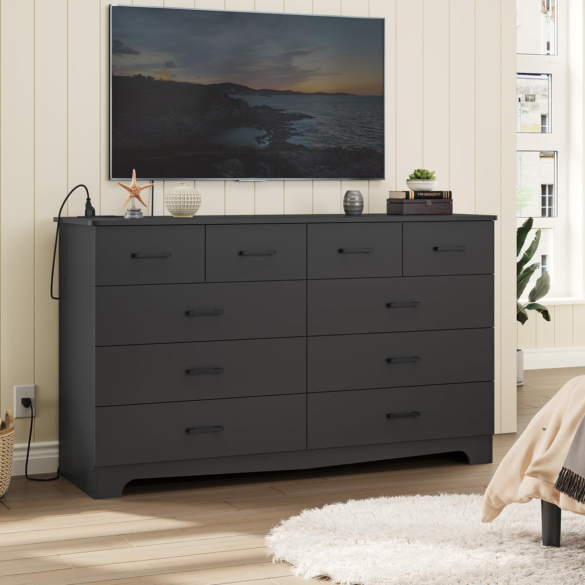 Black 10 Drawer Dresser with Power Outlets G23081