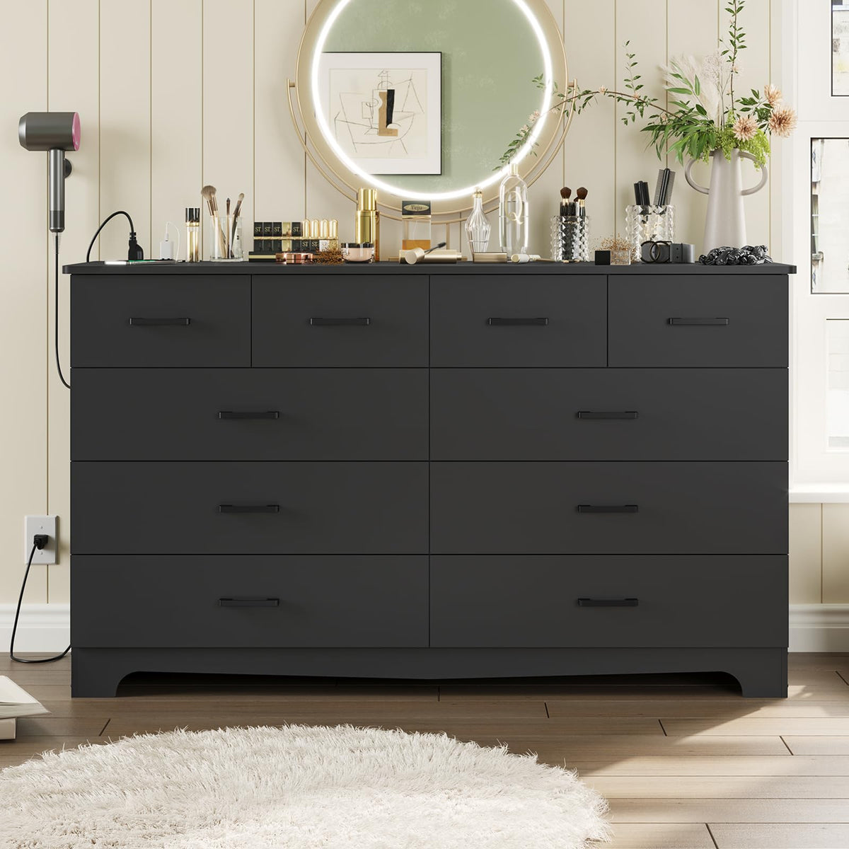 Black 10 Drawer Dresser with Power Outlets G23081