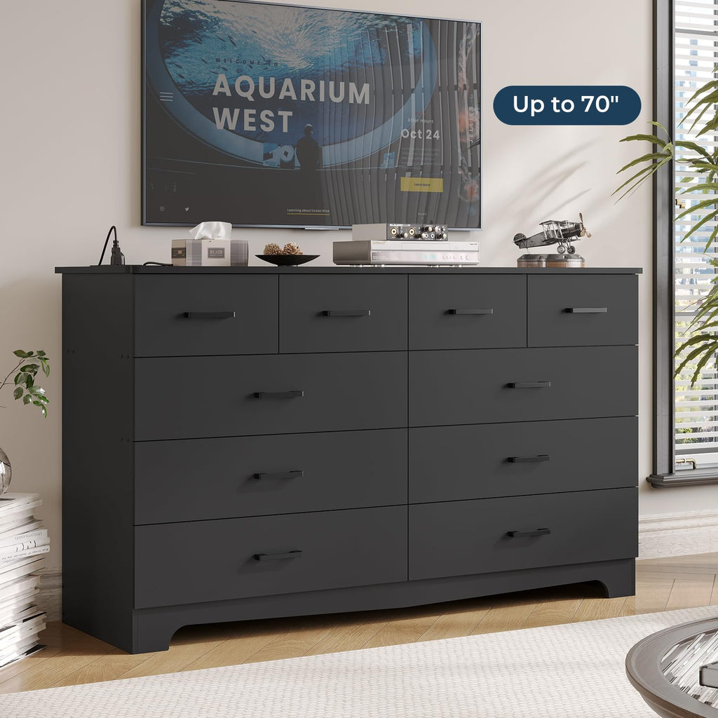 Black 10 Drawer Dresser with Power Outlets G23081