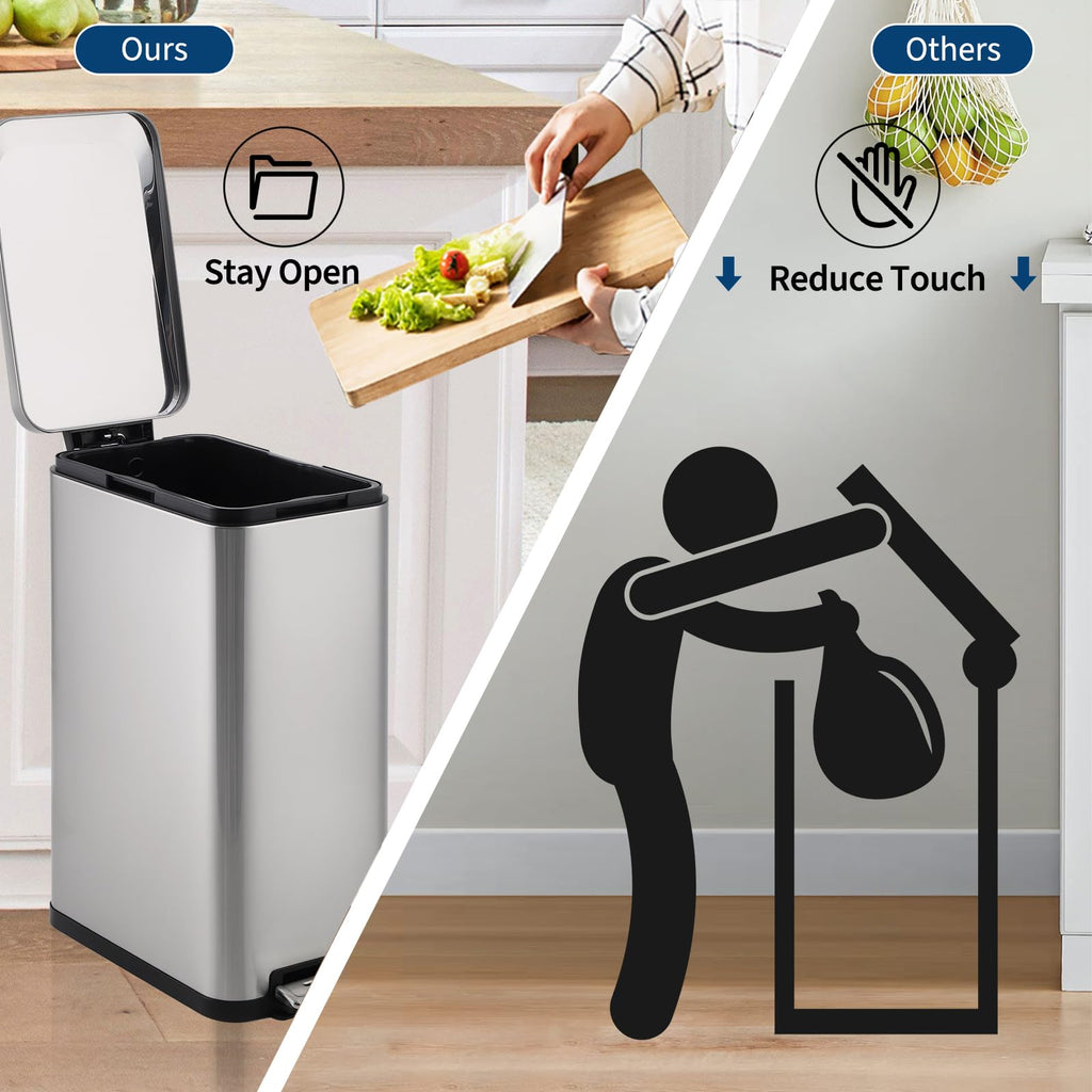 50L Slim Stainless Steel Step Trash Can with Soft-Close Lid X1339