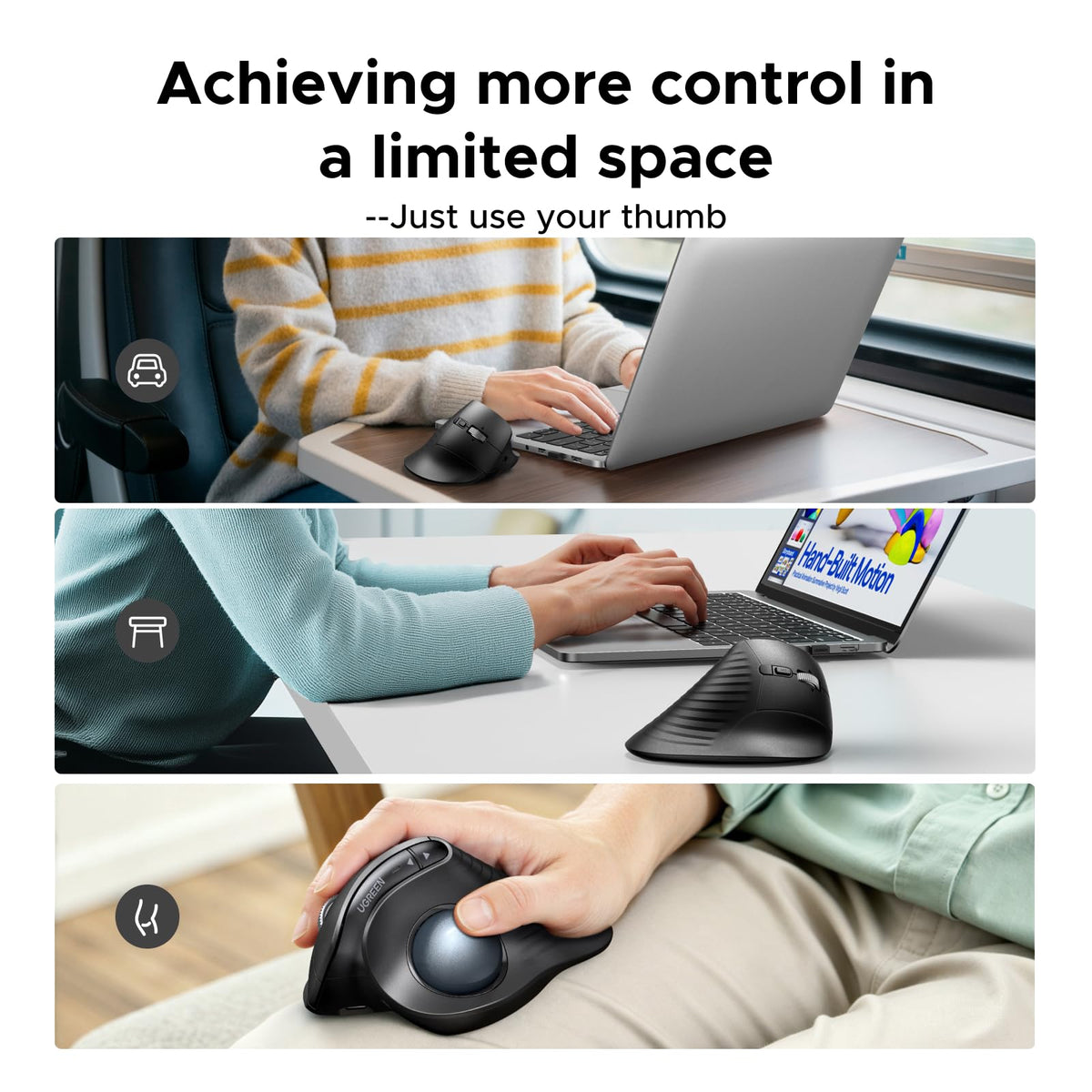 Wireless Trackball Mouse, Bluetooth & 2.4G, Thumb Control O575