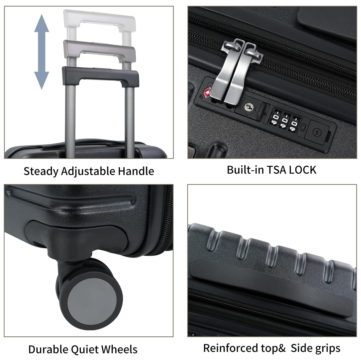 Black 20-Inch Carry On Luggage with Spinner Wheels V904082