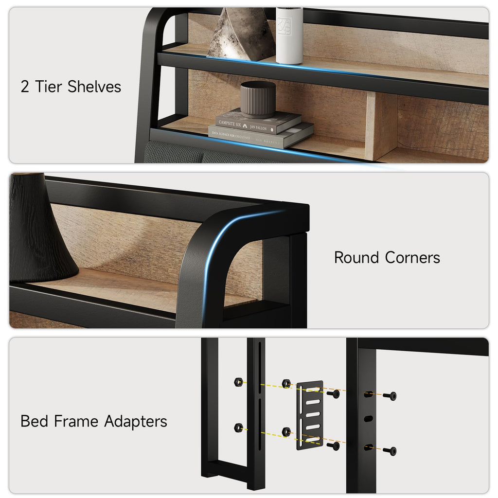 King Headboard with Storage and Charging Station X976