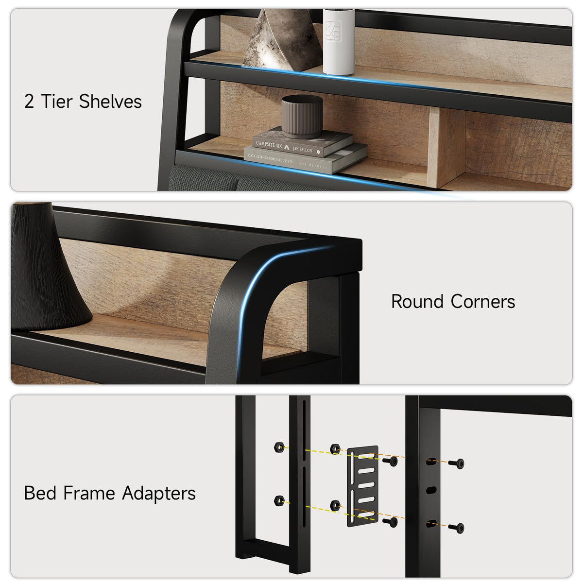 King Headboard with Storage and Charging Station X976