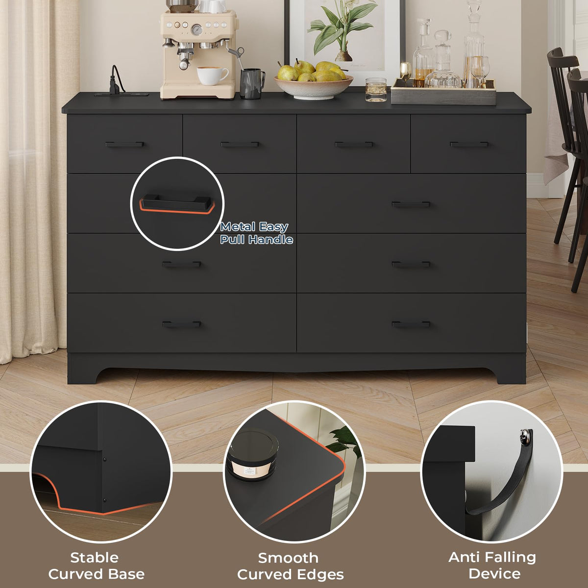 Black 10 Drawer Dresser with Power Outlets G23081