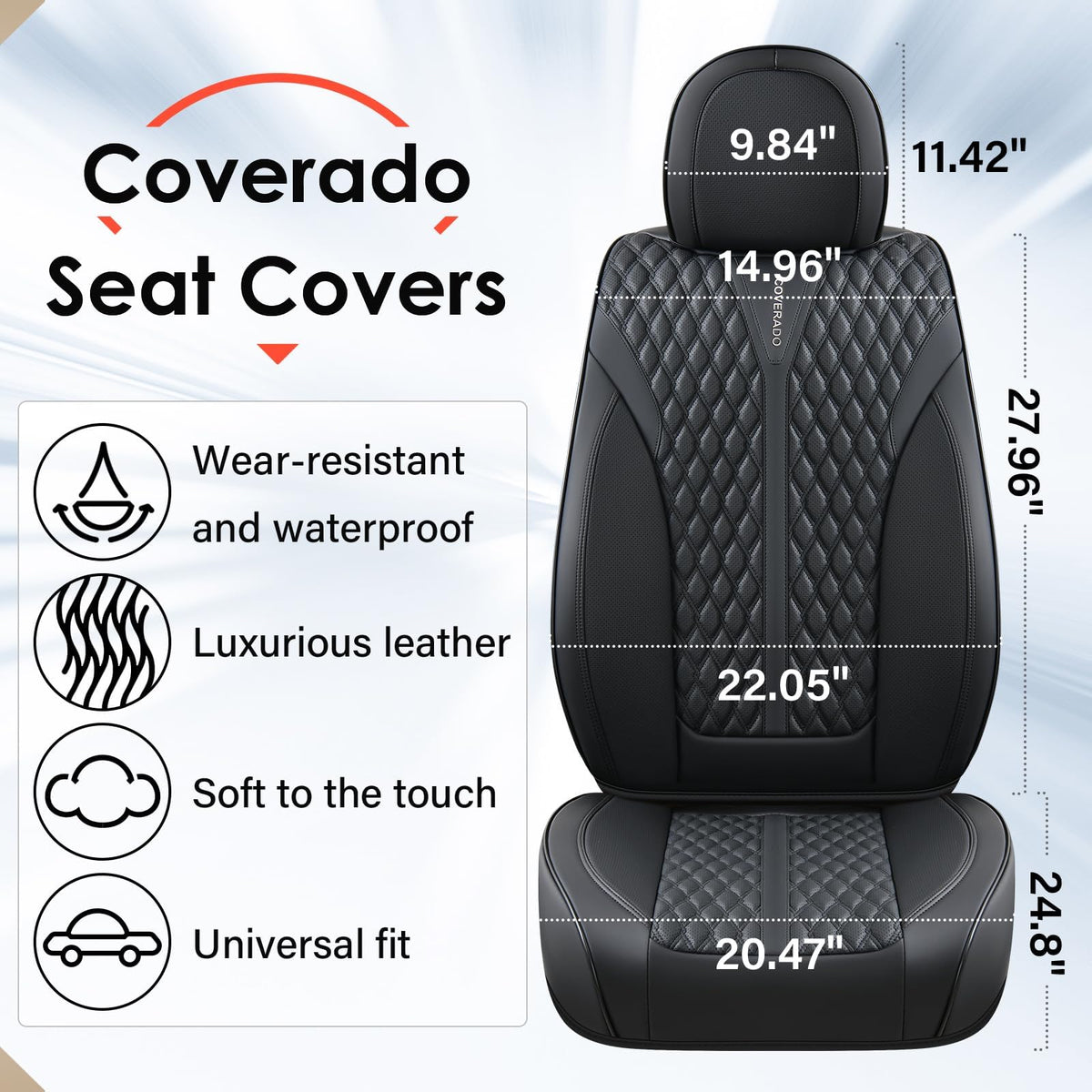 Black 5 Seats Nappa Leather Car Seat Covers Full Set S76084