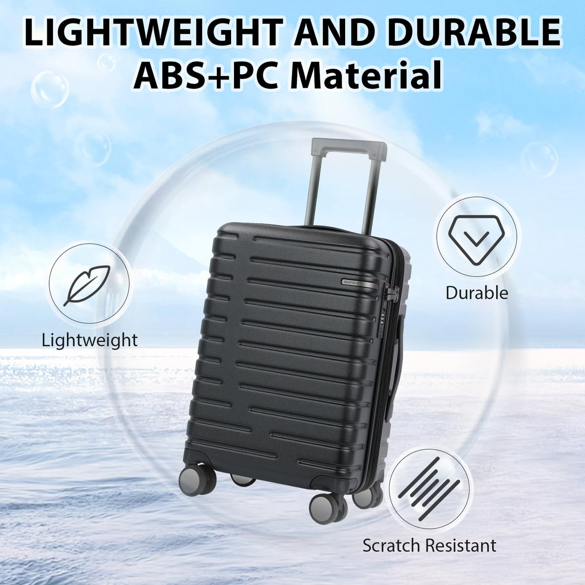 Black 20-Inch Carry On Luggage with Spinner Wheels V904082