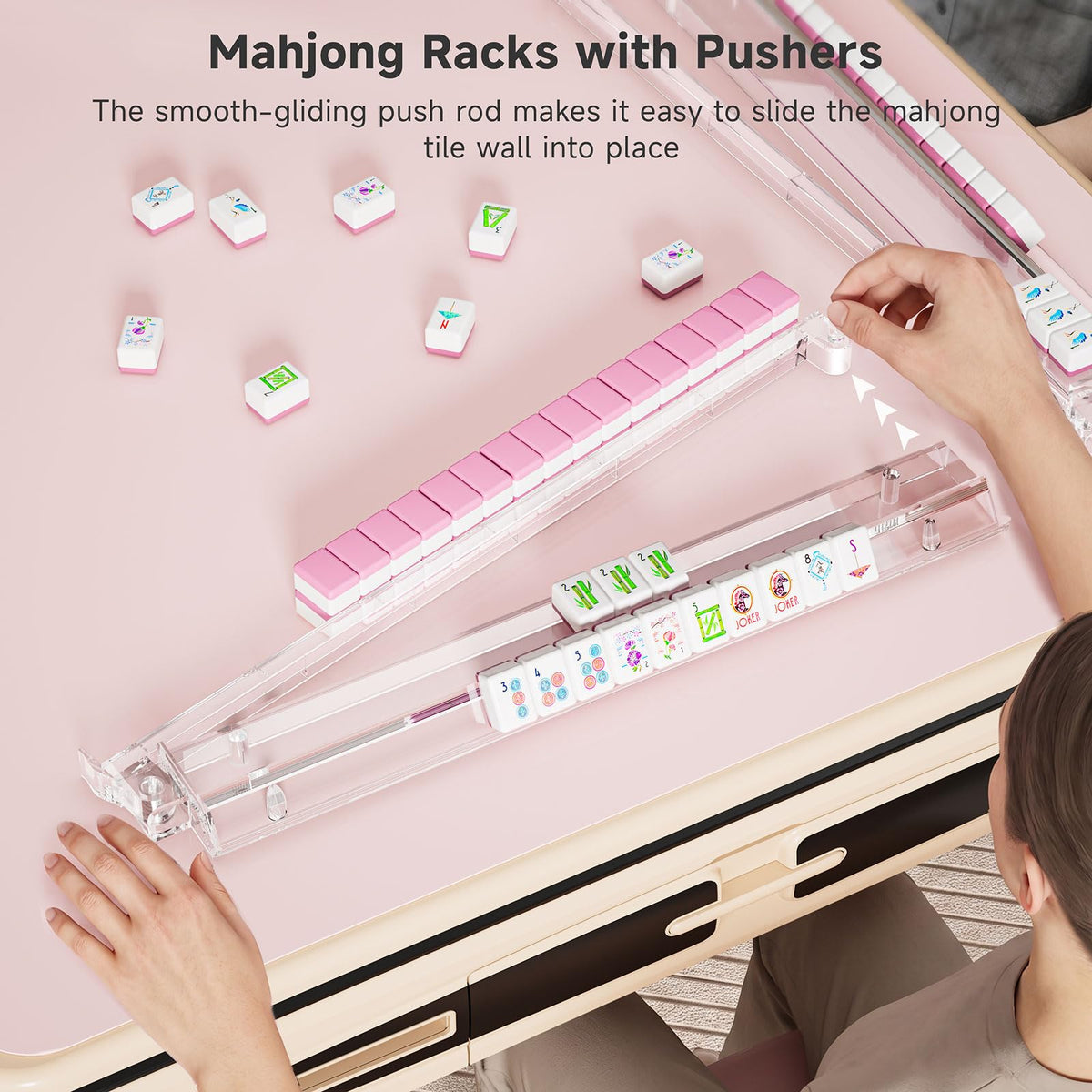 Clear Acrylic Mahjong Racks with Pushers, 4 Pack Y582