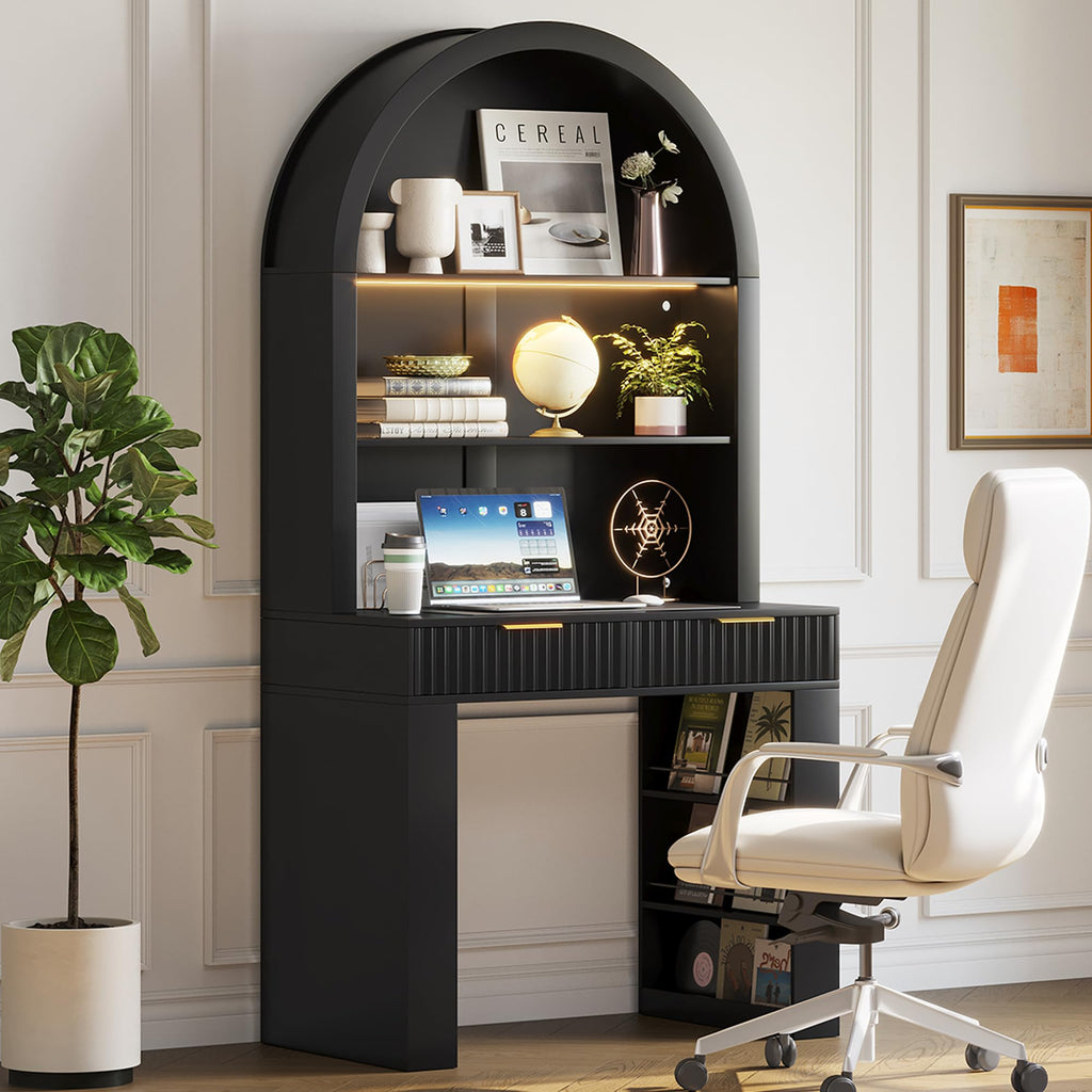 35.4" Arched Writing Desk with Hutch & Power Outlet I290