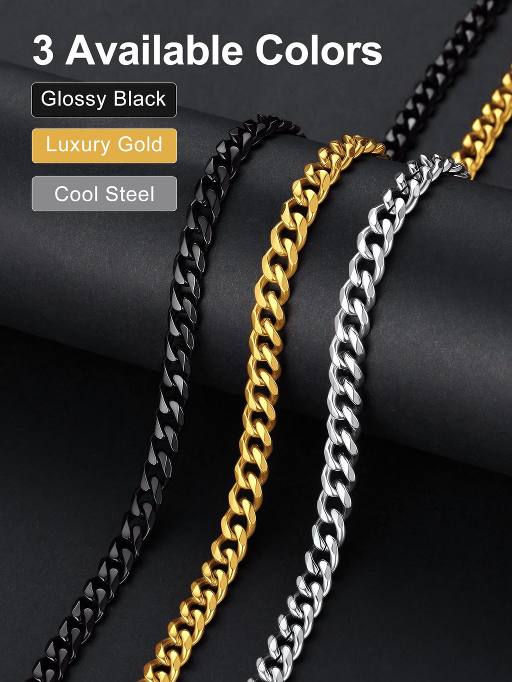 Black Stainless Steel Cuban Link Chain Necklace X21433