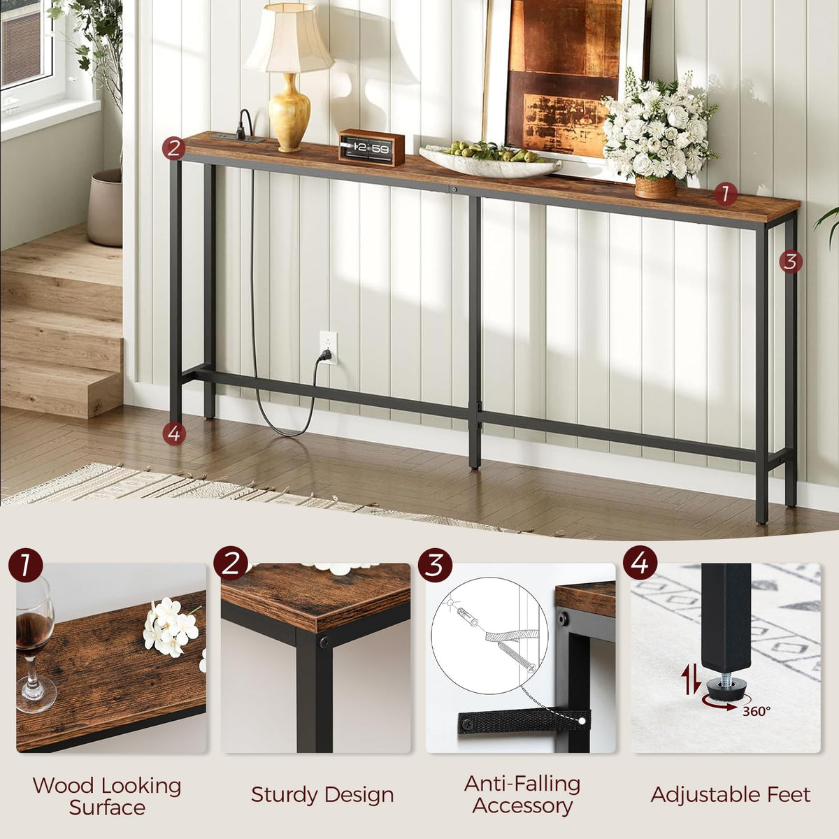 70.9" Narrow Console Table with Power Outlet E8163