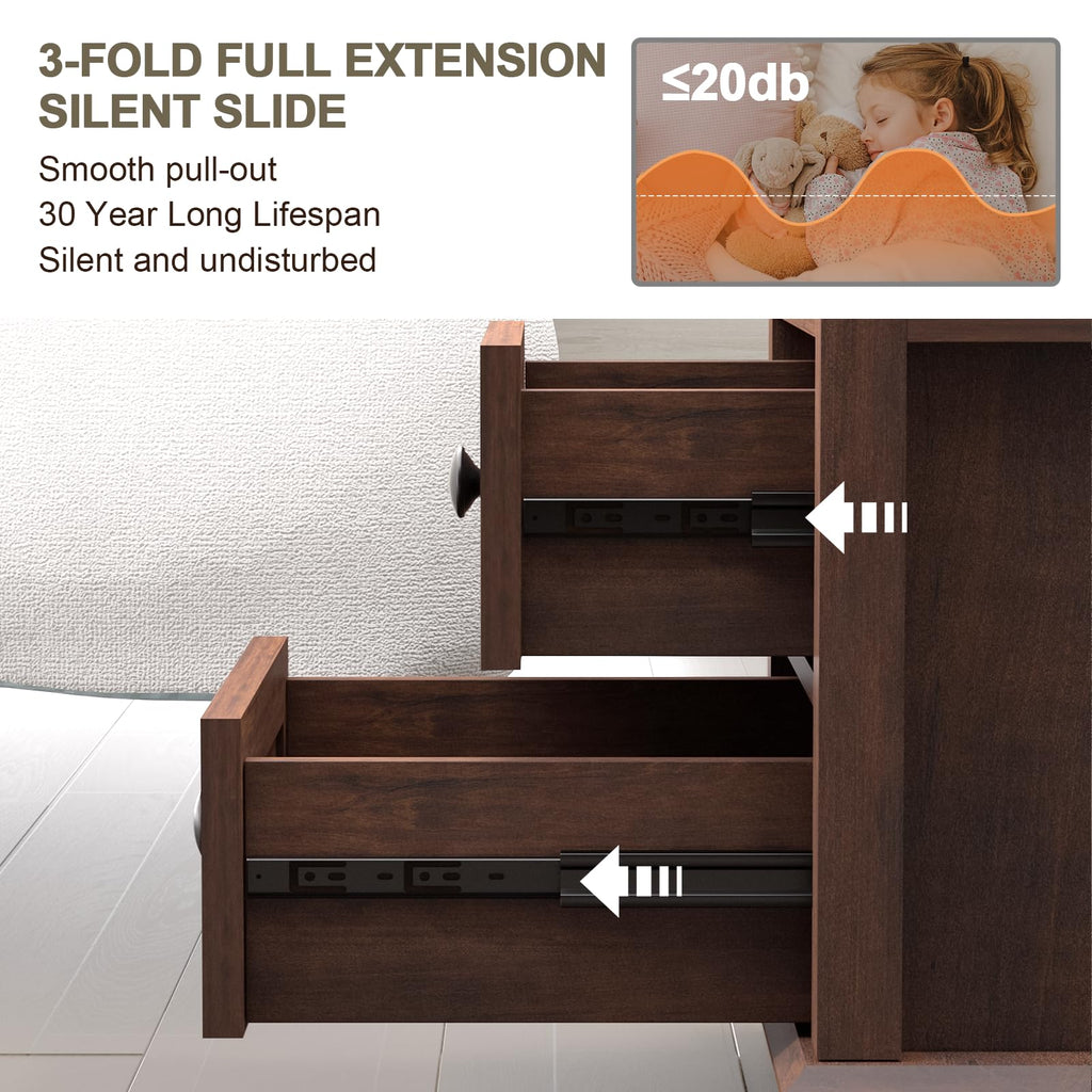 24" Nightstand with Charging Station and Drawers W3683