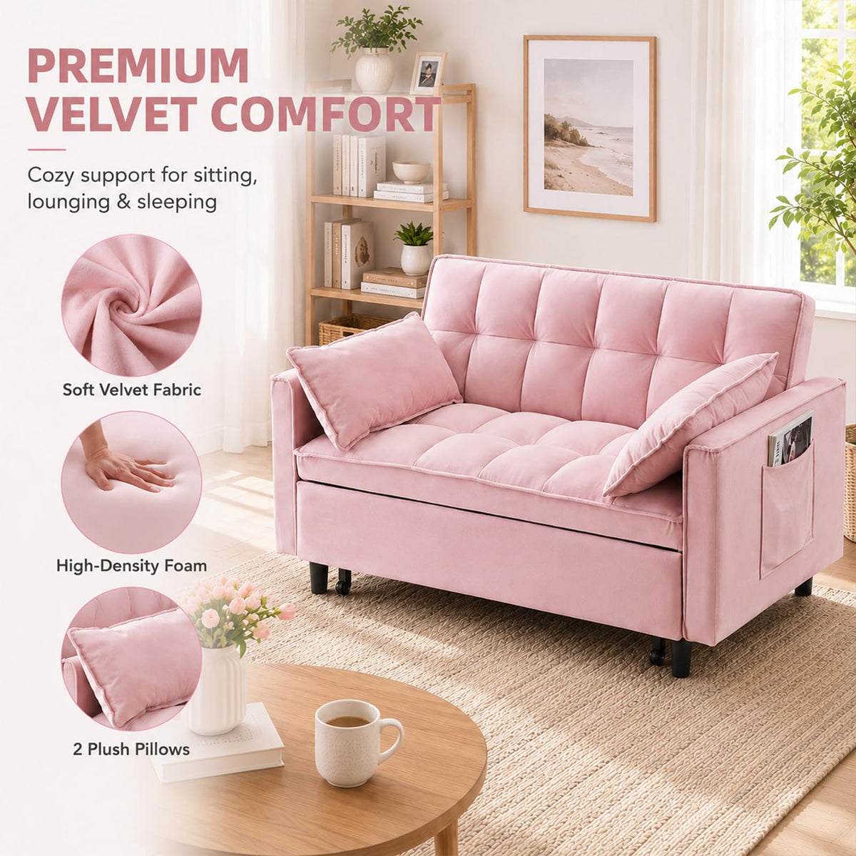 Velvet Convertible Sofa Bed Z232174