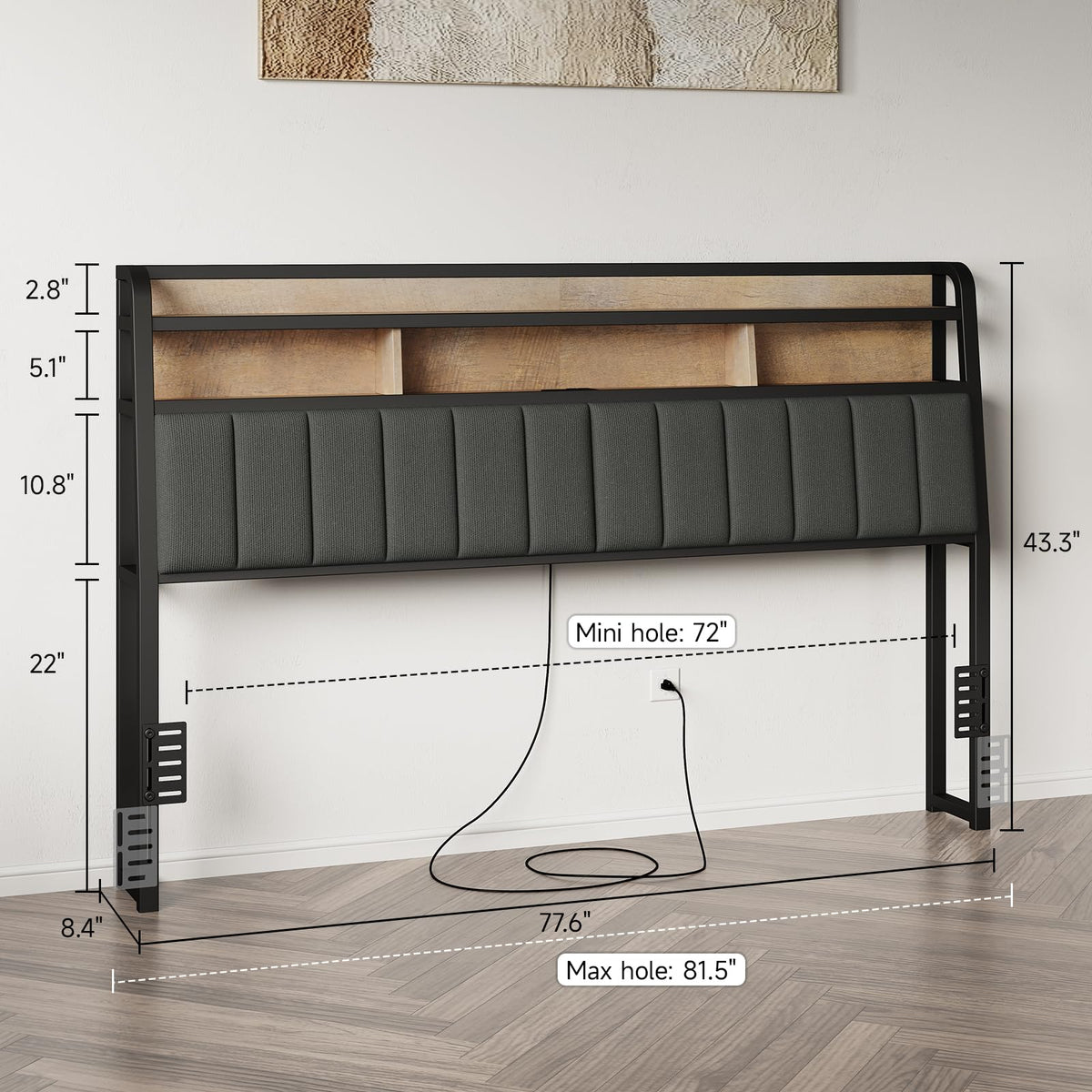 King Headboard with Storage and Charging Station X976
