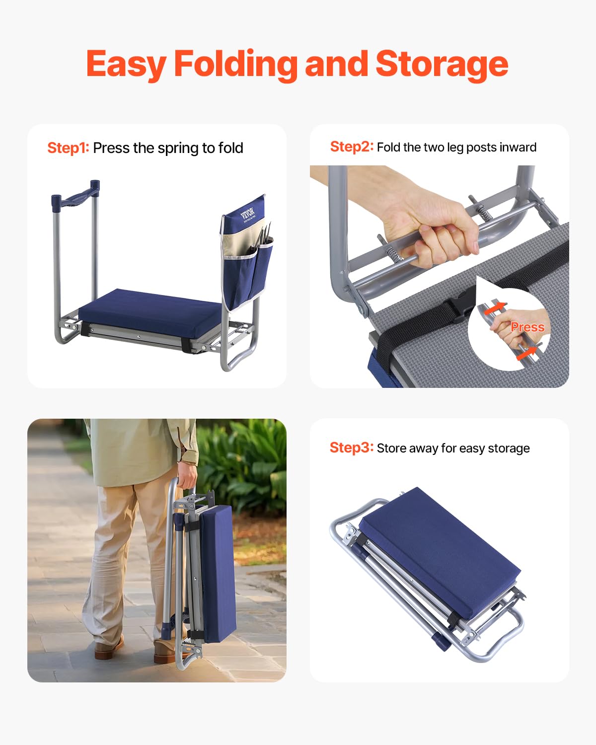 Folding Garden Kneeler and Seat with Tool Bags B58623