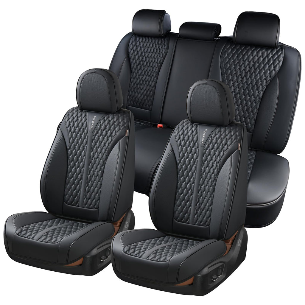 Black 5 Seats Nappa Leather Car Seat Covers Full Set S76084