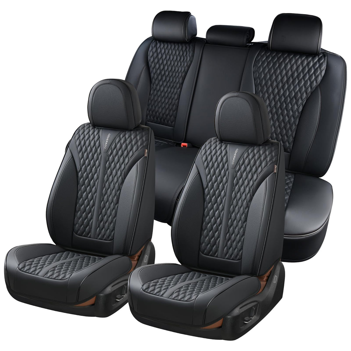 Black 5 Seats Nappa Leather Car Seat Covers Full Set S76084