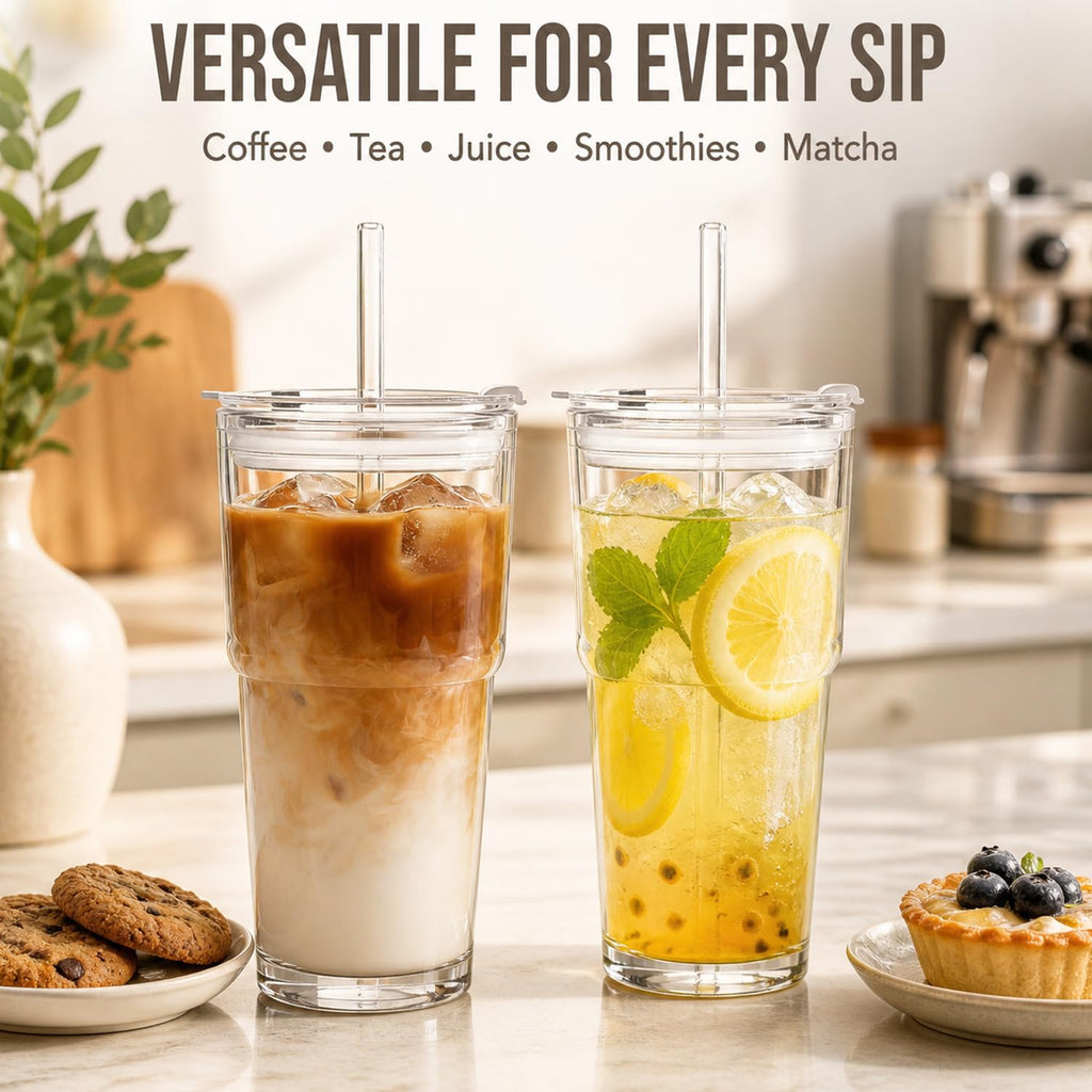 20oz Clear Glass Tumbler with Lid and Straws, Set of 2 F1280