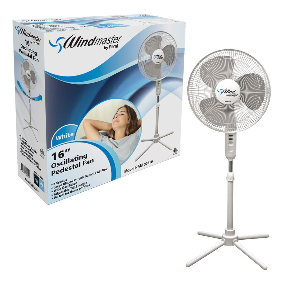 16 in Oscillating Pedestal Fan, 3 Speed, White W475398