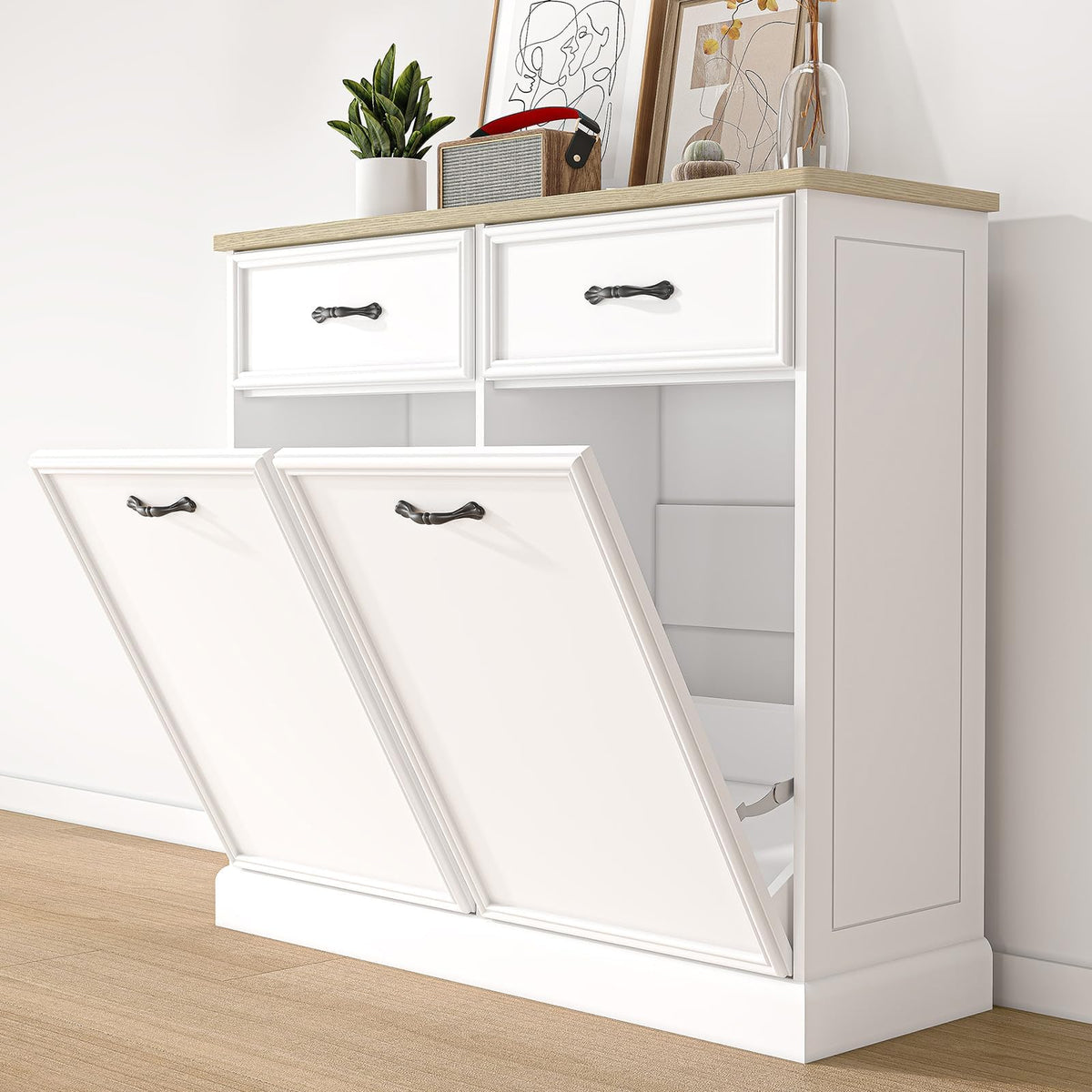 White 20 Gallon Tilt-Out Trash Cabinet U89495