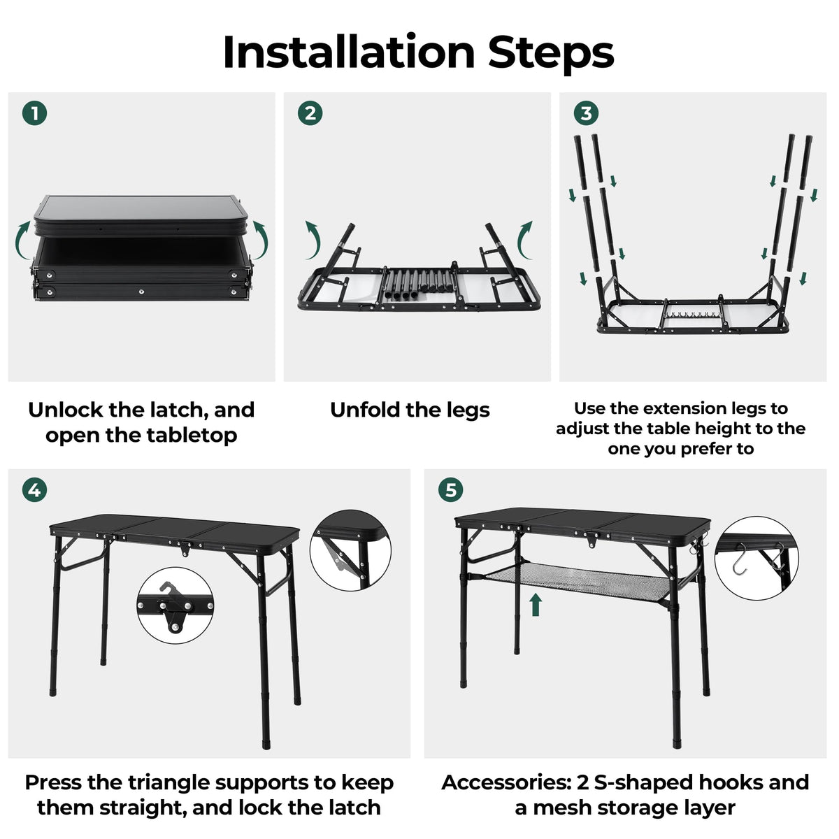 Folding Camping Table with Adjustable Height L6187