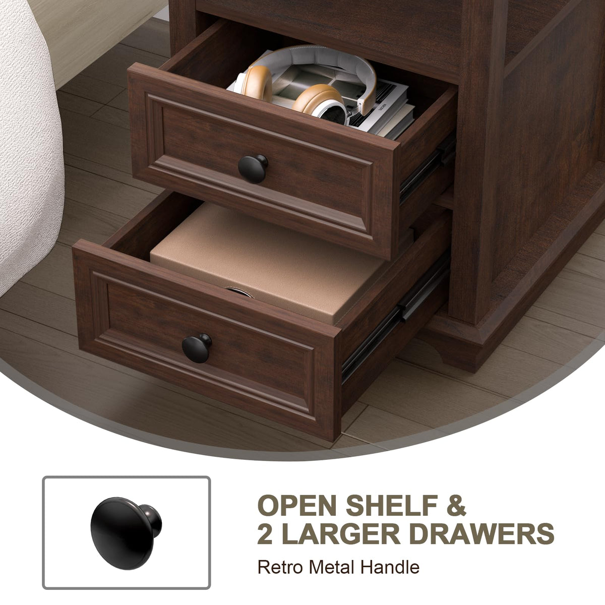 24" Nightstand with Charging Station and Drawers W3683