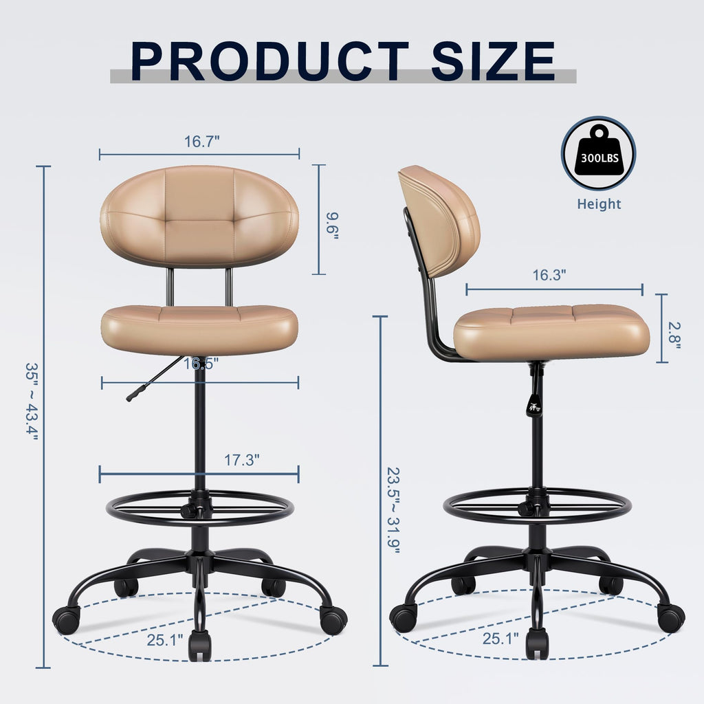 Brown Faux Leather Drafting Chair with Footrest Ring Q18752