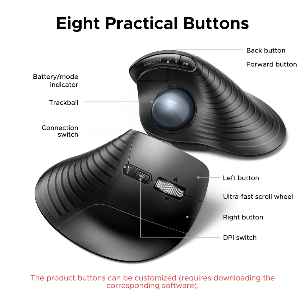 Wireless Trackball Mouse, Bluetooth & 2.4G, Thumb Control O575