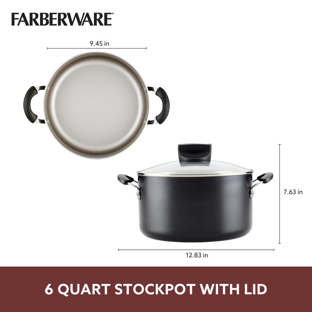 Nonstick Stock Pot with Lid, 6 Quart, Black W818