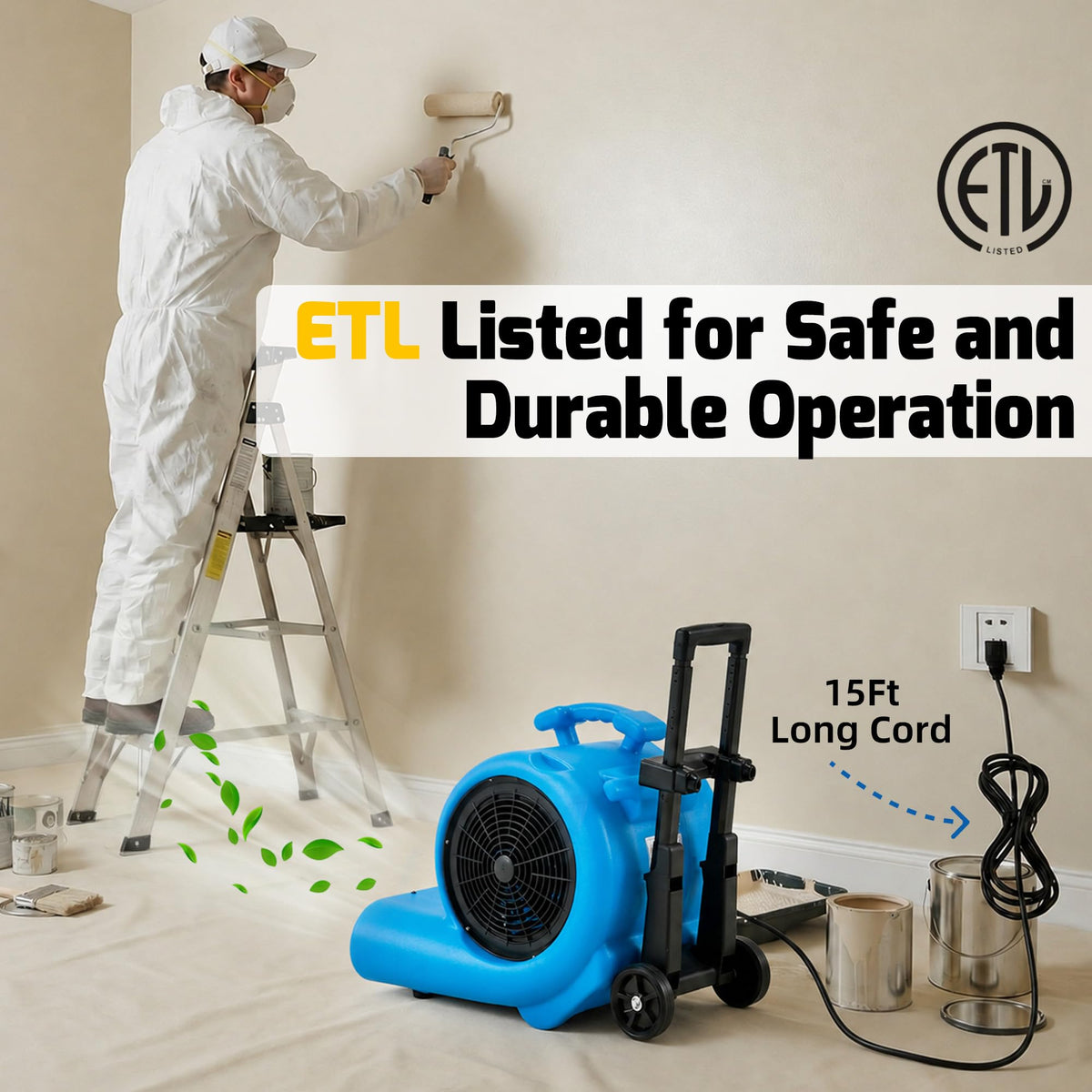 1 HP 4000 CFM 3-Speed Air Mover with Wheels K6557