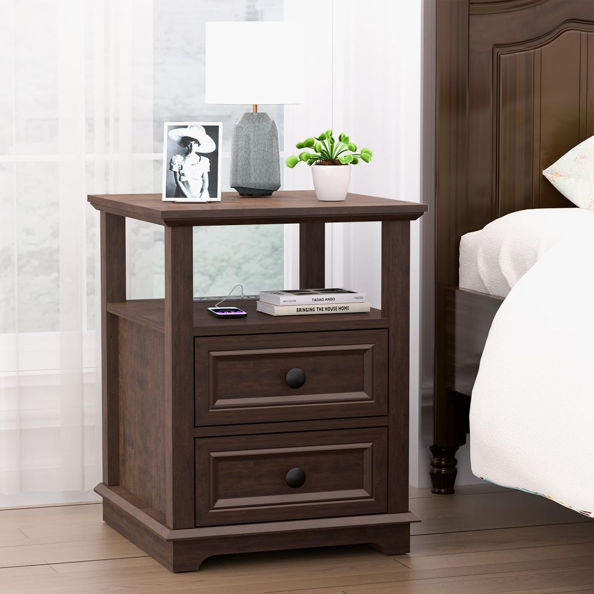 24" Nightstand with Charging Station and Drawers W3683