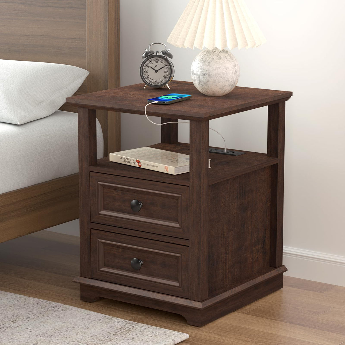 24" Nightstand with Charging Station and Drawers W3683