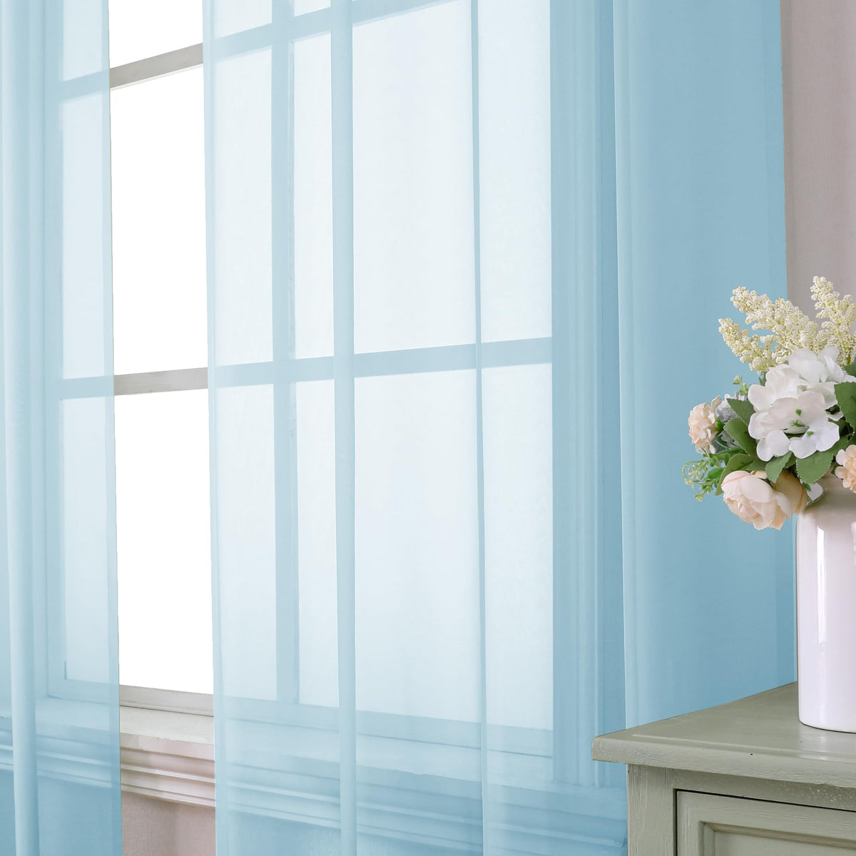 2 Pack Sky Blue Sheer Curtain Drapes 84 Inch Length 2 Panels W860