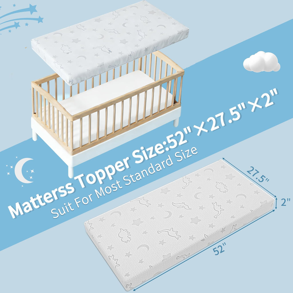 2" High Density Foam Crib Mattress Topper with Waterproof Washable Cover U1163