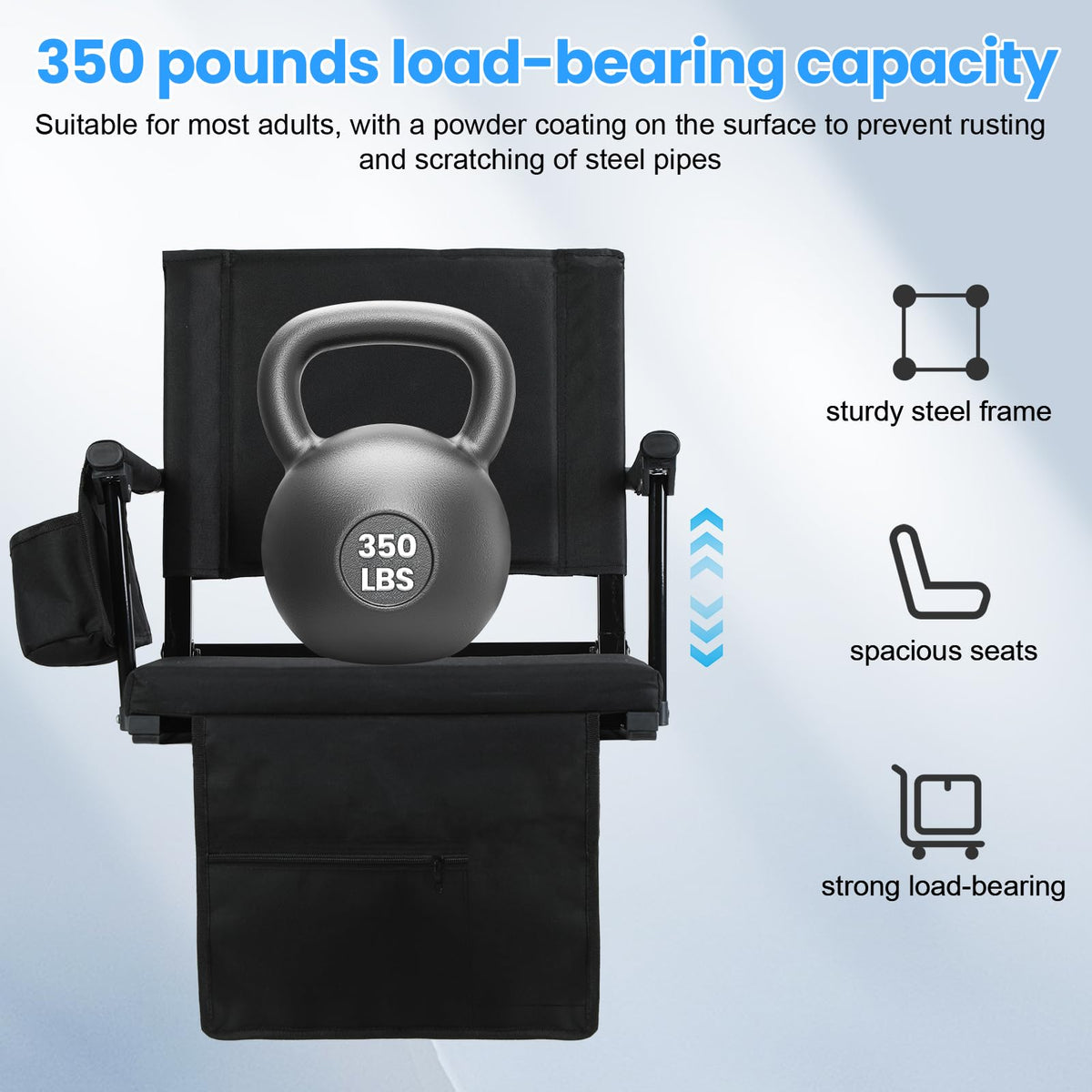 2 Pcs Black Folding Stadium Seat Cushion with Back Support U656