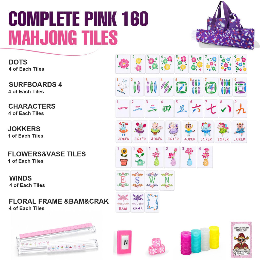 160 Mahjong Tiles with Non-Slip Mat and 4 Racks Mahjong Set J687421