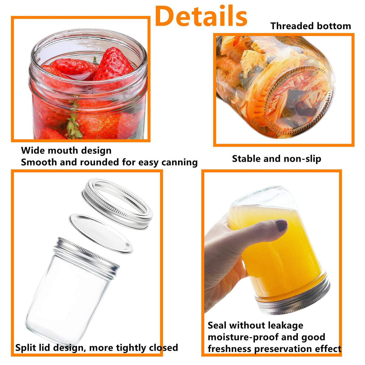 12 Pc 16 oz Wide Mouth Glass Mason Jars with Lids G167454