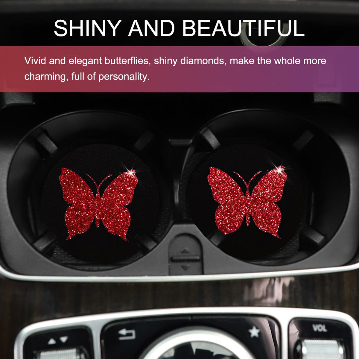 2 PCS Bling Rhinestone Non-Slip Car Coaster O713539