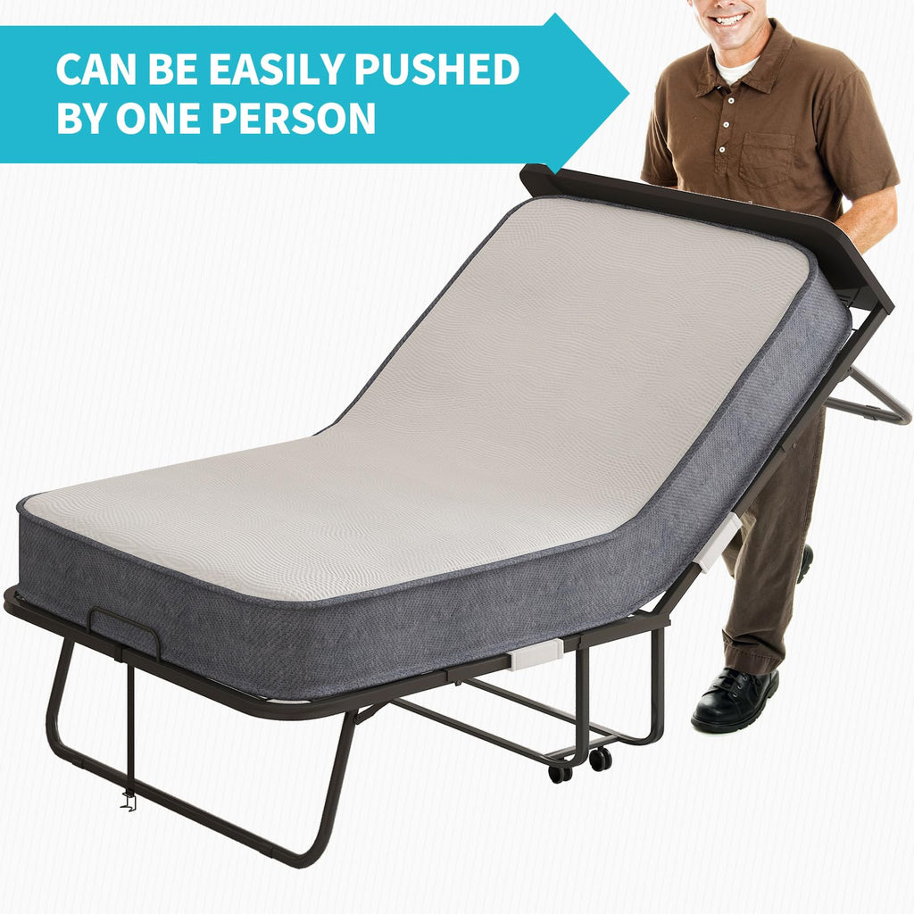 75" x 46" Folding Bed with 5" Memory Foam Mattress and Headboard K60627
