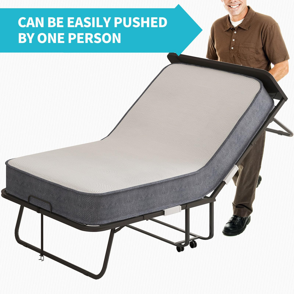 75" x 46" Folding Bed with 5" Memory Foam Mattress and Headboard K60627