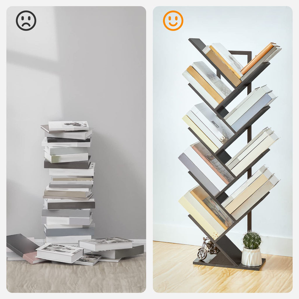 Black 9-Tier Wood Tree Bookshelf J2308