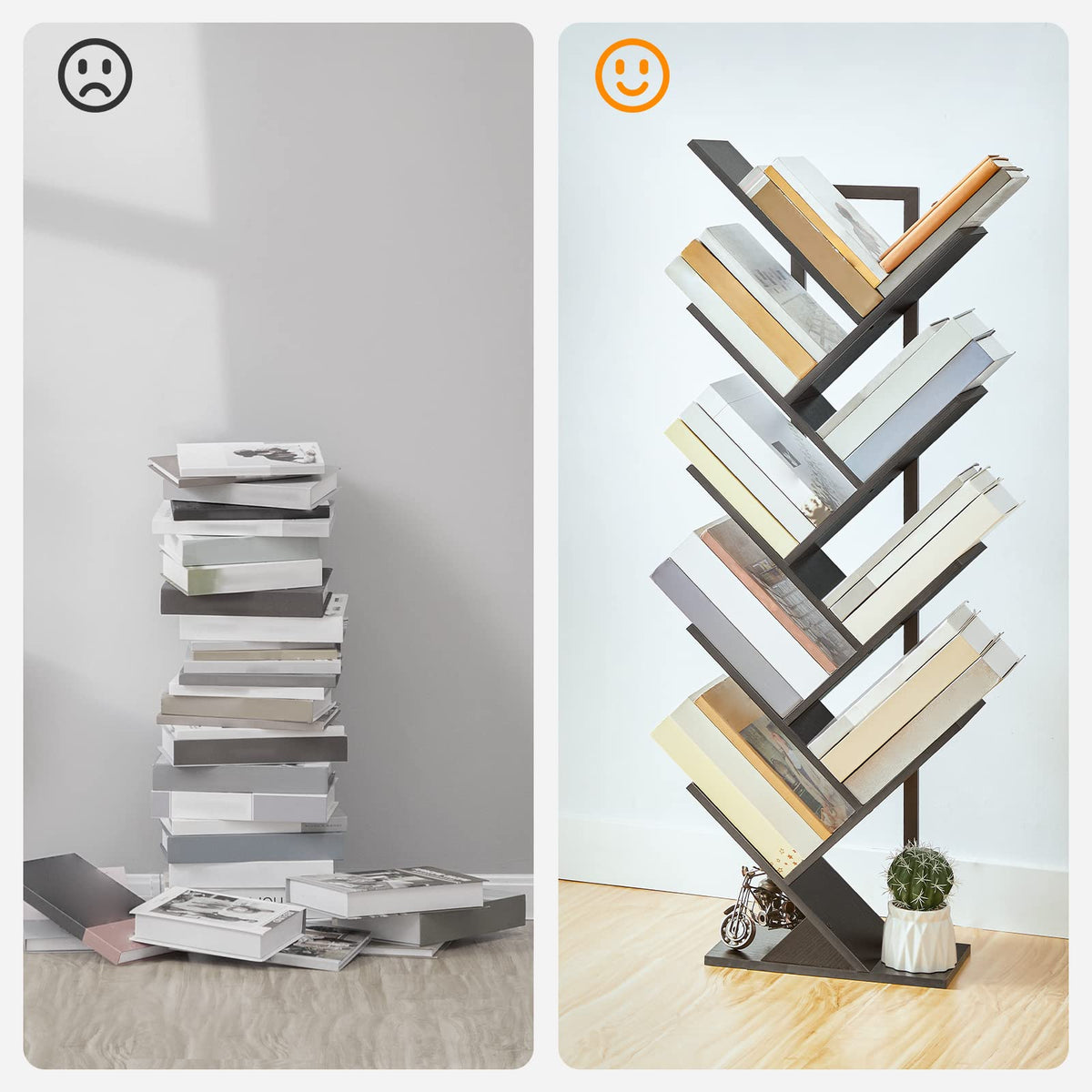 Black 9-Tier Wood Tree Bookshelf J2308