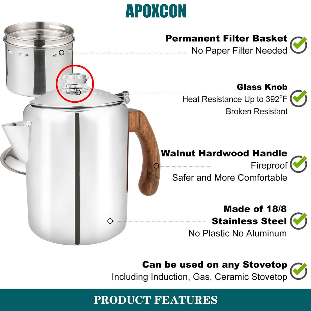 Coffee Percolator Pot Stainless Steel 8 Cup T717