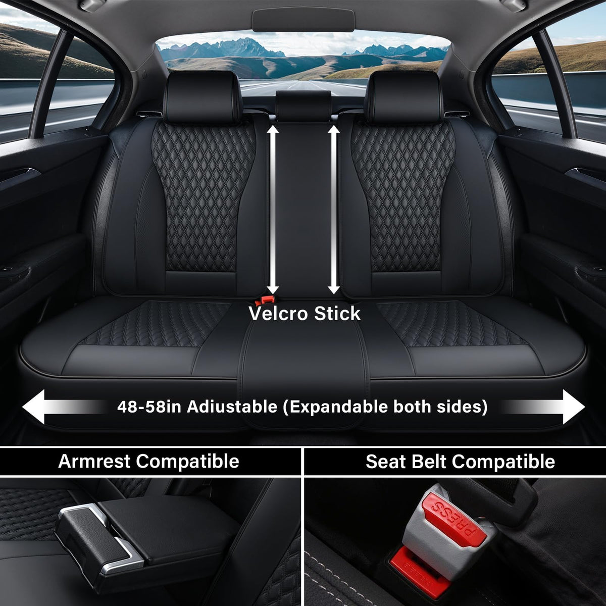 Black 5 Seats Nappa Leather Car Seat Covers Full Set S76084